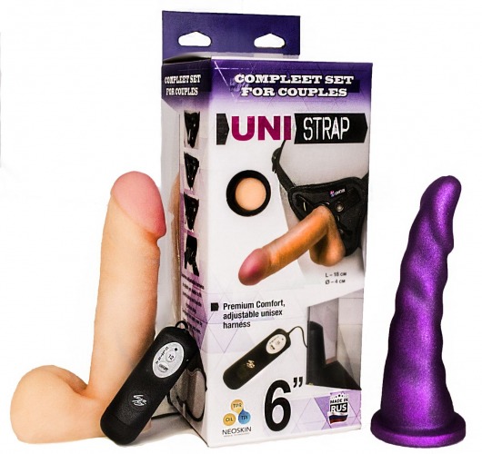 Вибрострапон с двумя насадками UniStrap - 18 и 18 см. - LOVETOY (А-Полимер) - купить с доставкой в Комсомольске-на-Амуре