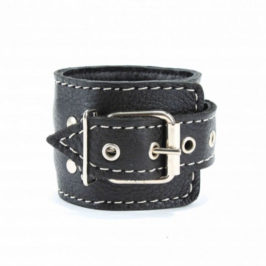 Чёрные кожаные наручники с крупной строчкой - БДСМ Арсенал - купить с доставкой в Комсомольске-на-Амуре