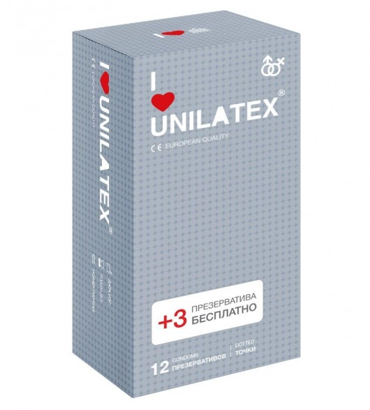 Презервативы с точками Unilatex Dotted - 12 шт. + 3 шт. в подарок - Unilatex - купить с доставкой в Комсомольске-на-Амуре