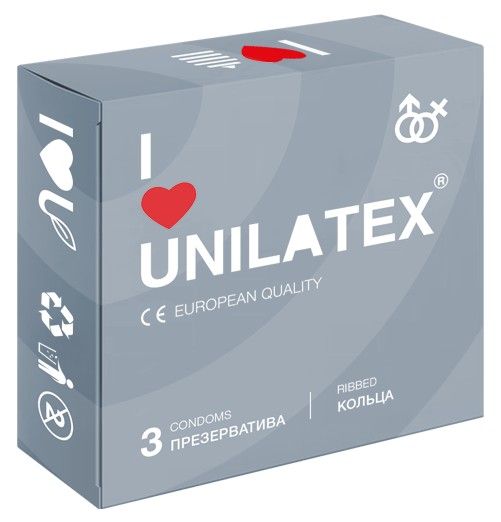 Презервативы с рёбрами Unilatex Ribbed - 3 шт. - Unilatex - купить с доставкой в Комсомольске-на-Амуре