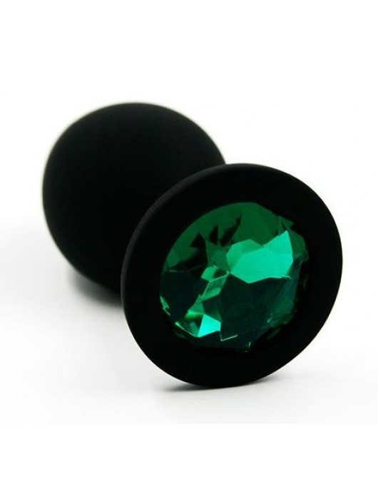 Чёрная силиконовая анальная пробка с изумрудным кристаллом - 7 см. - Kanikule - купить с доставкой в Комсомольске-на-Амуре