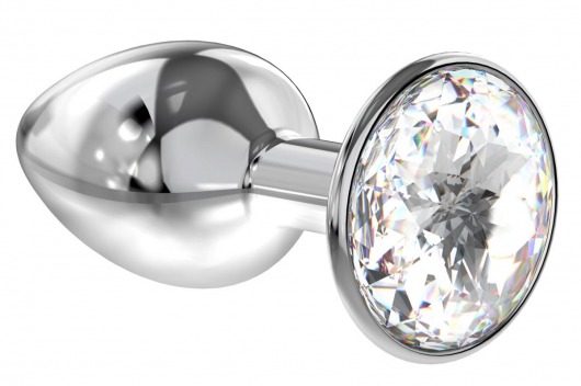 Малая серебристая анальная пробка Diamond Clear Sparkle Small с прозрачным кристаллом - 7 см. - Lola Games - купить с доставкой в Комсомольске-на-Амуре