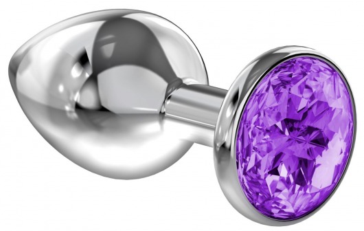 Малая серебристая анальная пробка Diamond Purple Sparkle Small с фиолетовым кристаллом - 7 см. - Lola Games - купить с доставкой в Комсомольске-на-Амуре