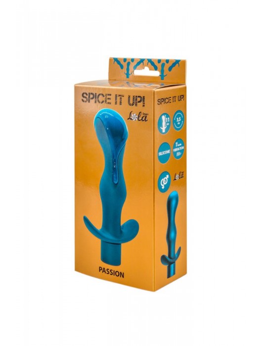 Бирюзовая фигурная анальная пробка с вибрацией Passion - 14 см. - Lola Games