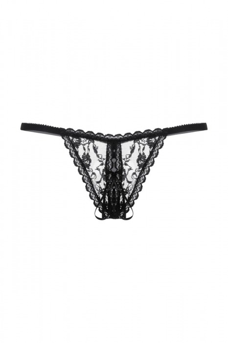 Черные ажурные трусики с вырезом и завязочкой - SoftLine купить с доставкой