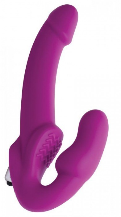 Ярко-розовый безремневой вибрострапон Evoke Vibrating Strapless Silicone Strap-on Dildo - XR Brands - купить с доставкой в Комсомольске-на-Амуре