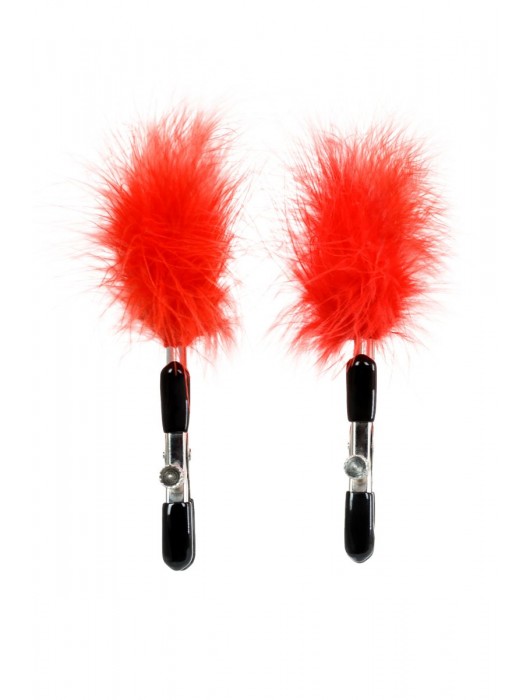 Зажимы для сосков с красным пухом Theatre - ToyFa - купить с доставкой в Комсомольске-на-Амуре