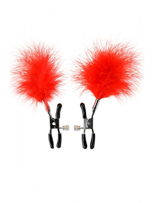 Зажимы для сосков с красным пухом Theatre - ToyFa - купить с доставкой в Комсомольске-на-Амуре