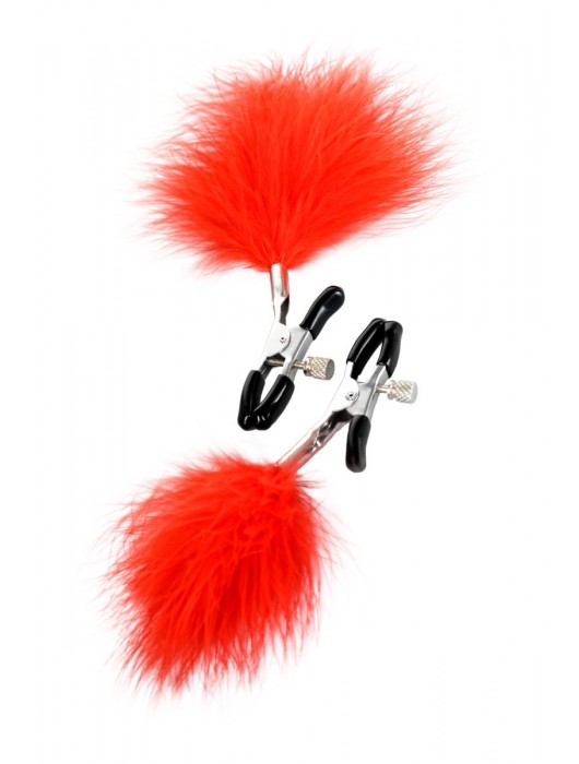 Зажимы для сосков с красным пухом Theatre - ToyFa - купить с доставкой в Комсомольске-на-Амуре