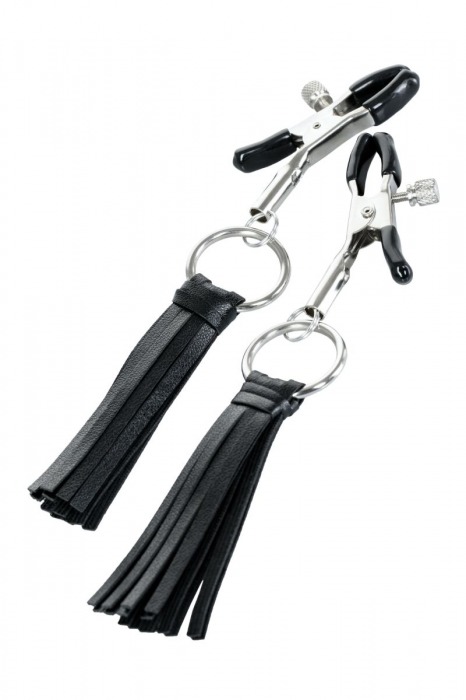 Черно-серебристые зажимы для сосков Theatre с кисточками - ToyFa - купить с доставкой в Комсомольске-на-Амуре