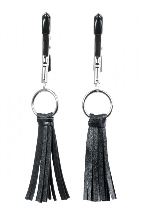 Черно-серебристые зажимы для сосков Theatre с кисточками - ToyFa - купить с доставкой в Комсомольске-на-Амуре