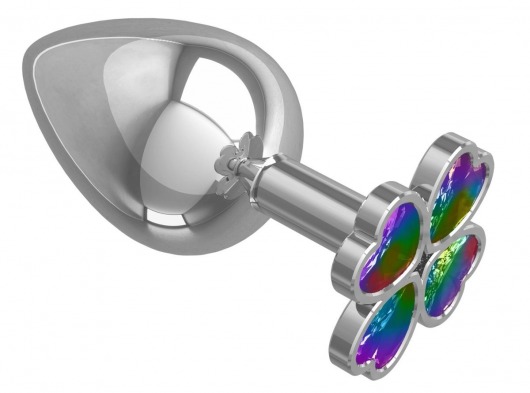 Серебристая анальная пробка-клевер с радужным кристаллом - 9,5 см. - Джага-Джага - купить с доставкой в Комсомольске-на-Амуре