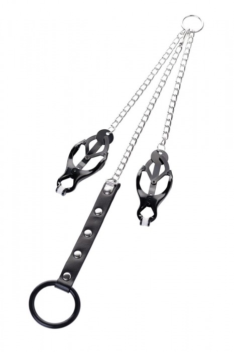 Черно-серебристые зажимы для сосков с кольцом для пениса TOYFA Metal - ToyFa - купить с доставкой в Комсомольске-на-Амуре